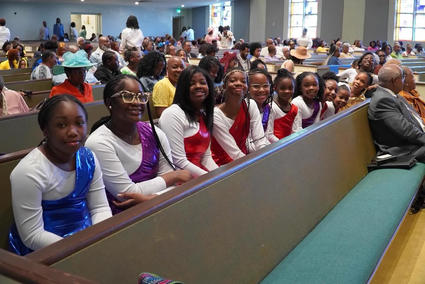 Young praise dancers in the sanctuary before service
